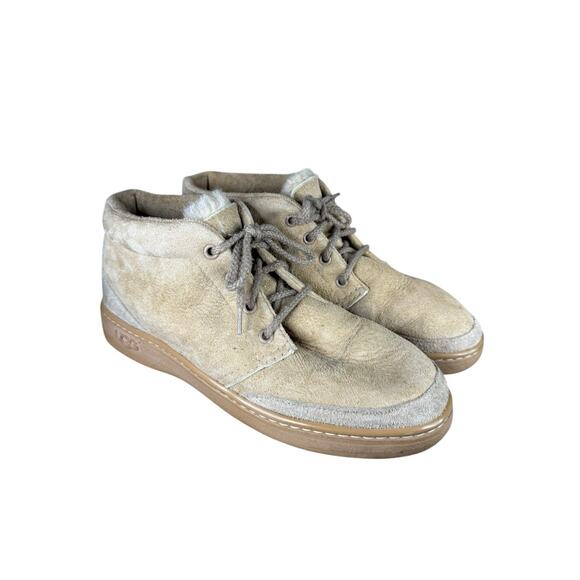UGG Australia Beige Suede Lace Up Shearling Lined Ankle Boots Size 9 Women - Picture 2 of 9